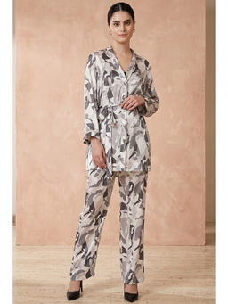 First Resort by Ramola Bachchan - Grey Abstract Camouflage Shirt And Pants Set (Set of 3)