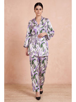 First Resort by Ramola Bachchan - Purple Abstract Camouflage Shirt And Pants Set (Set of 3)