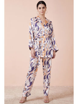 First Resort by Ramola Bachchan - Tan Abstract Camouflage Printed Shirt And Pants Set (Set of 3)