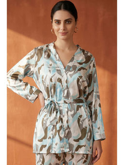 First Resort by Ramola Bachchan - Aqua Abstract Camouflage Printed Shirt (Set of 2)