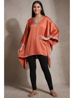 First Resort by Ramola Bachchan - Coral Embellished Kaftan Dress Top