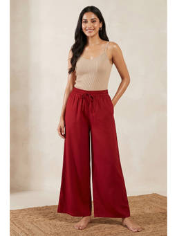 First Resort by Ramola Bachchan - Red Cotton Pants