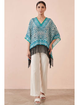 First Resort by Ramola Bachchan - Blue Animal Print Kaftan Style Top