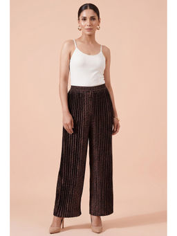 First Resort by Ramola Bachchan - Brown Animal Print Pleated Palazzo