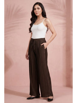 First Resort by Ramola Bachchan - Brown Box Pleated Palazzo