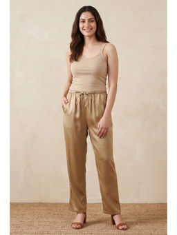 First Resort by Ramola Bachchan - Gold Satin Straight Pant