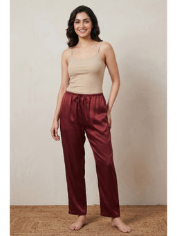 First Resort by Ramola Bachchan - Maroon Satin Straight Pant