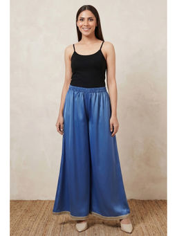 First Resort by Ramola Bachchan - Azure Blue Flared Leg Palazzo with Lace