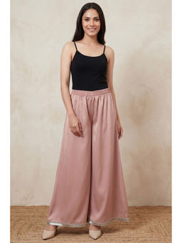 First Resort by Ramola Bachchan - Powder Pink Flared Leg Palazzo with Lace