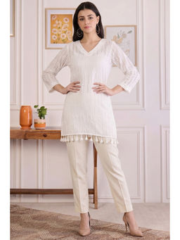 First Resort by Ramola Bachchan - White Eyelet Top