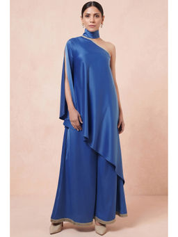 First Resort by Ramola Bachchan - Azure Blue One Shoulder Asymmetric Top