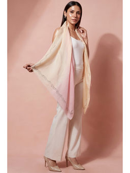 First Resort by Ramola Bachchan - Peach and Cream Ombre Embellished Cashmere Stole