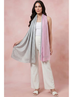 First Resort by Ramola Bachchan - Pink and Grey Ombre Embellished Cashmere Stole