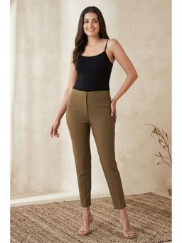 First Resort by Ramola Bachchan - Women's Beige Cotton Slim Pants