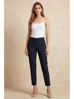 First Resort by Ramola Bachchan - Women's Navy Blue Cotton Slim Pants