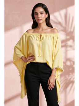 First Resort by Ramola Bachchan - Womens Yellow Viscose Solid Poncho