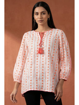 First Resort by Ramola Bachchan - Womens Orange Cotton Floral Top