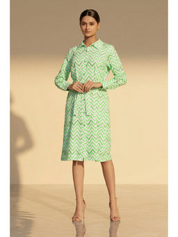 First Resort by Ramola Bachchan - Neon Green Zig-Zag A Line Knee Length Dress