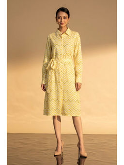 First Resort by Ramola Bachchan - Yellow Zig-Zag Knee Length Shirt Dress
