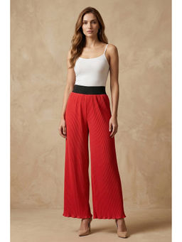 First Resort by Ramola Bachchan - Women Red Wide Leg Crinkle Pleated Palazzo