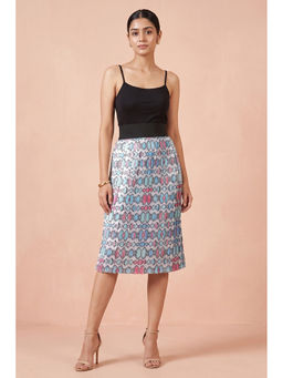 First Resort by Ramola Bachchan - Women Blue Geometric Pleated Skirt