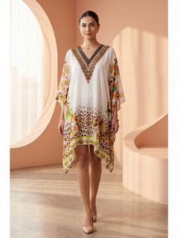 First Resort by Ramola Bachchan - Yellow Floral Mid Length Kaftan