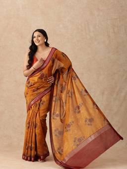 Taashi - The Amber Ochre Disk Echoes Multi-Color Saree