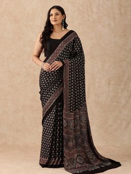 Taashi - Earthy Jalebi Lattice Black Saree