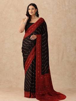 Taashi - Crimson Bandhani Matrix Multi-Color Saree
