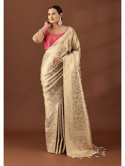 Taashi - Alabaster Metallic Bloom Gold Saree