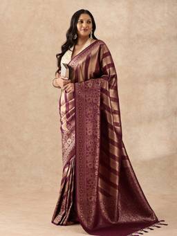 Taashi - Burgundy Banarasi Silk Weave Saree