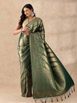 Taashi - Emerald Green Banarasi Silk Weave Saree