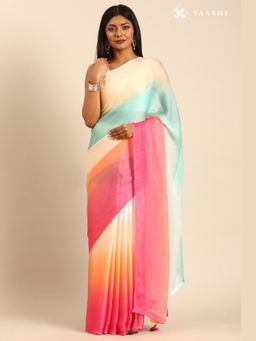 Taashi - The Coral and Aqua Sunrise Saree Coral Saree