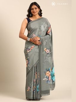 Taashi - Charcoal Petals Multi-Color Saree