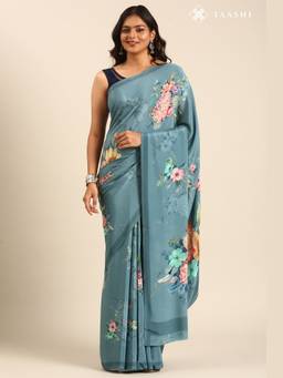 Taashi - Dusty Multi-Color Contemporary Printed Crepe Saree