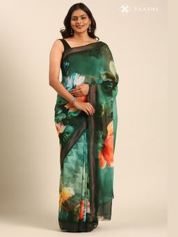 Taashi - Charcoal Orchid Whisper Black Saree