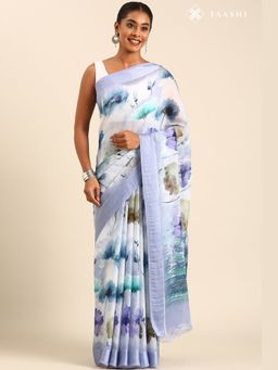 Taashi - Ultramarine Canvas Wash White Saree