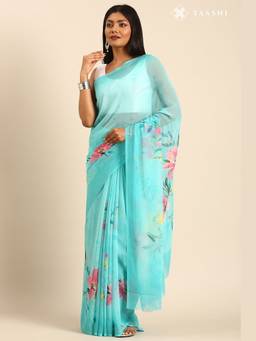 Taashi - Aquamarine Horizon Wash Blue Saree