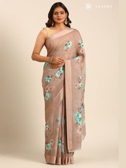 Taashi - Aqua-Flora Taupe Glaze Taupe Saree
