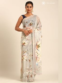 Taashi - Alabaster Lily Wash Grey Saree