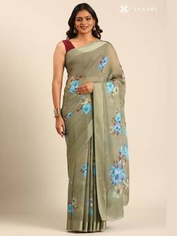 Taashi - Green Georgette Contemporary Printed Saree