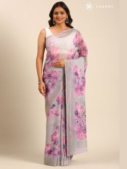Taashi - Amethyst Grey Meadow Grey Saree