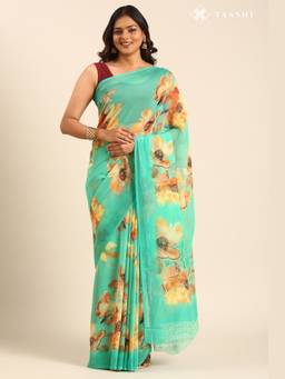 Taashi - Mint Marigold Meadow Green Saree