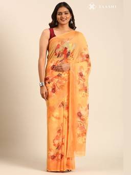 Taashi - Apricot Poppy Meadow Orange Saree
