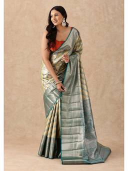 Taashi - Dual Pink Colour Silk Korvai Tissue Kanjivaram Weave Saree