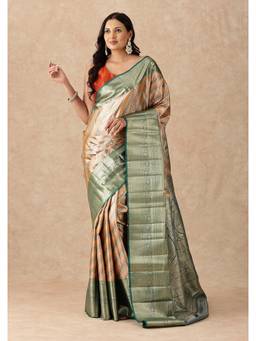 Taashi - Dual Orange Colour Silk Korvai Tissue Kanjivaram Weave Saree