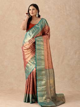 Taashi - Rust Multi-Color Silk Korvai Tissue Kanjivaram Weave Saree