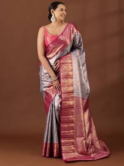 Taashi - Amethyst Vine Tapestry Pink Saree