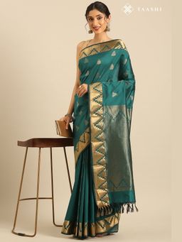 Taashi - The Peacock Crest Blue Saree