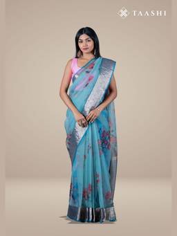 Taashi - Powder Multi-Color Organza Contemporary Printed Saree